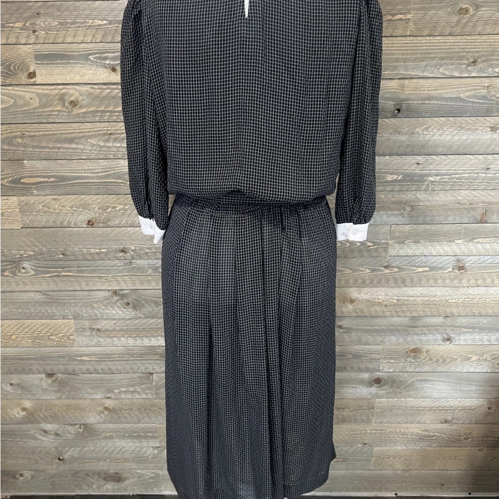 Vintage 80s Liz Roberts Peter Pan Collar Dress Size 16 Black White Belted - Picture 8 of 15